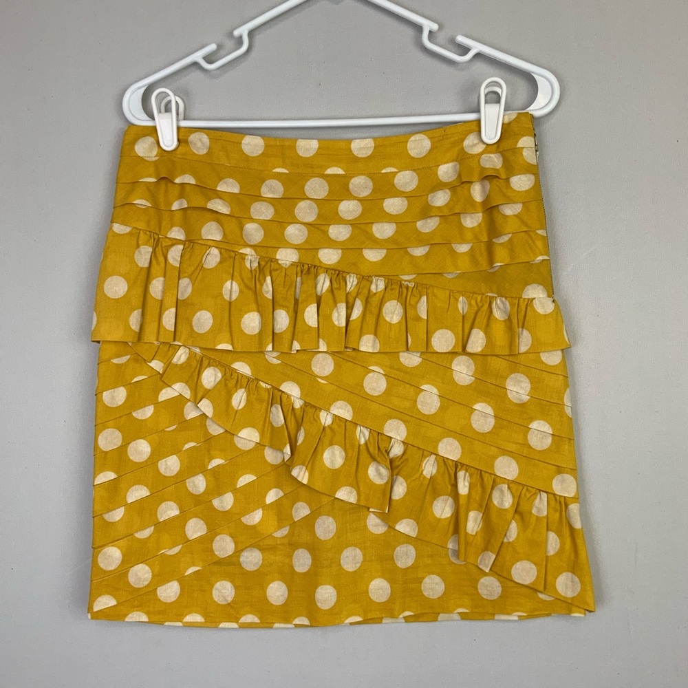 Anthropologie Leifsdottir Sz 6 Yellow Polka Dot Ruffle Tiered Cotton Skirt